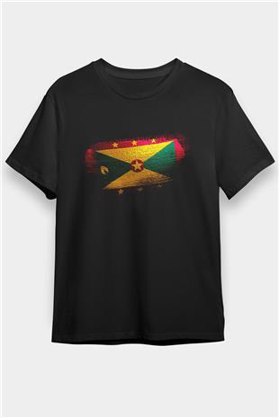 Grenada Bayrağı Baskılı Unisex Siyah Tişört