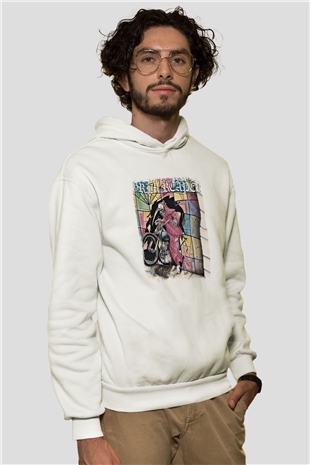 Grim Reaper Baskılı Unisex Beyaz Hoodie