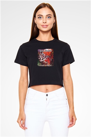 Grim Reaper Baskılı Unisex Siyah Crop Top Tişört