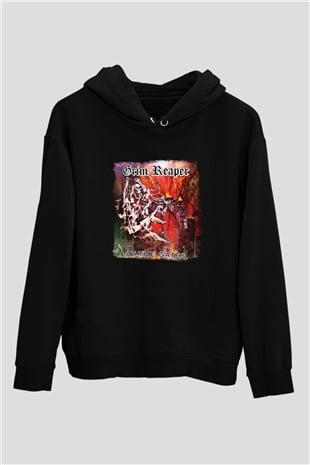 Grim Reaper Baskılı Unisex Siyah Hoodie