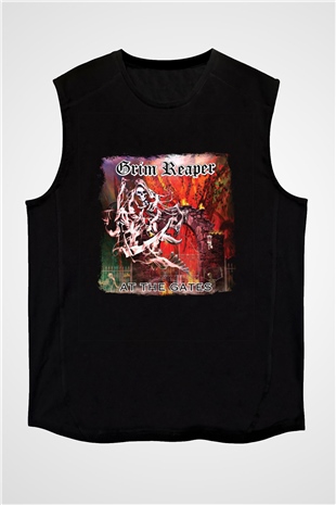 Grim Reaper Baskılı Unisex Siyah Kolsuz Tişört