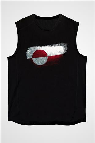 Grönland - Greenland Bayrağı Baskılı Unisex Siyah Kolsuz Tişört