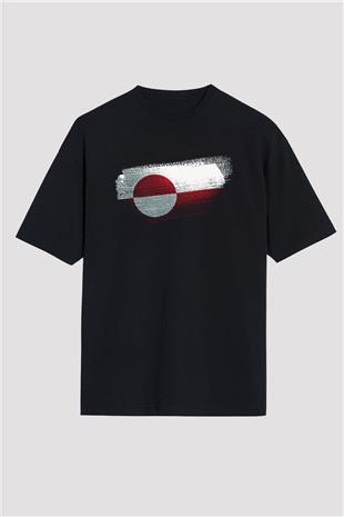 Grönland - Greenland Bayrağı Baskılı Unisex Siyah Oversize Tişört