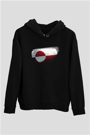 Grönland - Greenland Bayrağı Baskılı Unisex Siyah Hoodie
