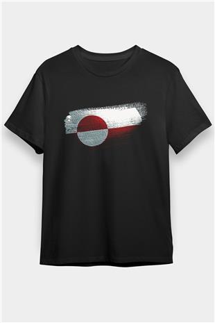 Grönland - Greenland Bayrağı Baskılı Unisex Siyah Tişört