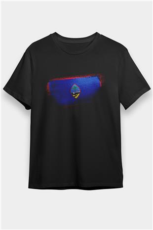 Guam Bayrağı Baskılı Unisex Siyah Tişört