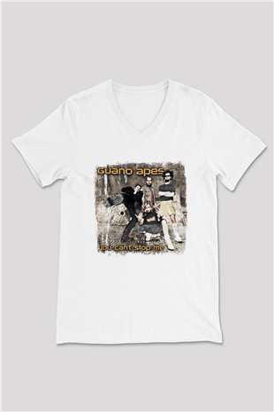 Guano Apes Baskılı Unisex Beyaz V Yaka Tişört
