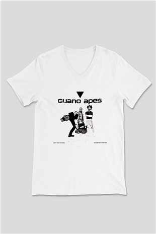 Guano Apes Baskılı Unisex Beyaz V Yaka Tişört