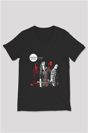 Guano Apes Baskılı Unisex Siyah V Yaka Tişört