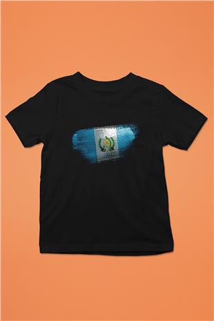 Guatemala Bayrağı Baskılı Unisex Siyah Çocuk Tişörtü