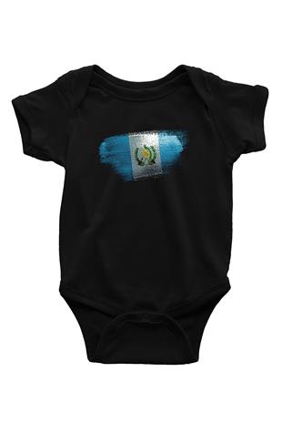 Guatemala Bayrağı Baskılı Unisex Siyah Bebek Body - Zıbın