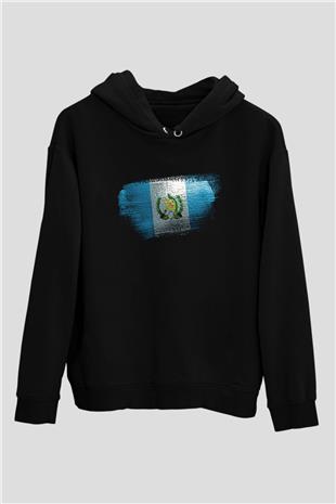 Guatemala Bayrağı Baskılı Unisex Siyah Hoodie