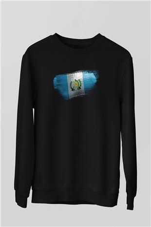 Guatemala Bayrağı Baskılı Unisex Siyah Sweatshirt
