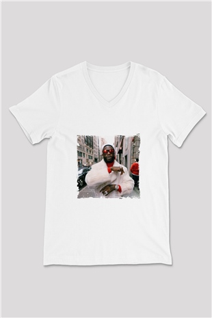 Gucci Mane Baskılı Beyaz V Yaka Unisex Tişört