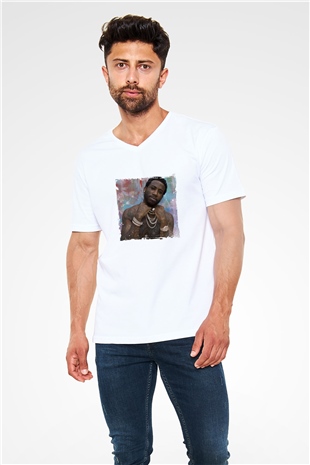 Gucci Mane Baskılı Beyaz V Yaka Unisex Tişört