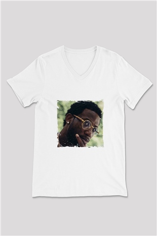 Gucci Mane Baskılı Beyaz V Yaka Unisex Tişört