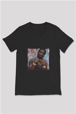 Gucci Mane Baskılı Unisex Siyah V Yaka Tişört