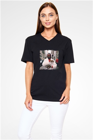 Gucci Mane Baskılı Unisex Siyah V Yaka Tişört