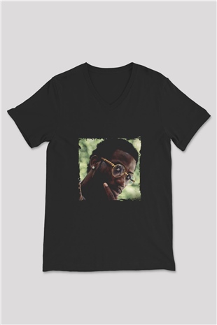 Gucci Mane Baskılı Unisex Siyah V Yaka Tişört