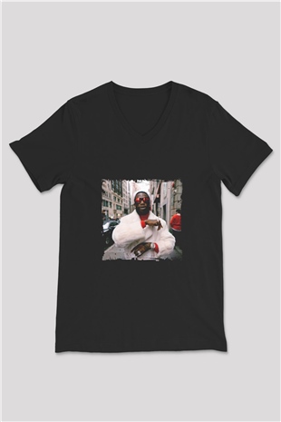 Gucci Mane Baskılı Unisex Siyah V Yaka Tişört