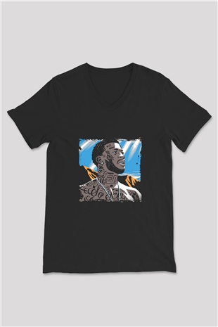 Gucci Mane Baskılı Unisex Siyah V Yaka Tişört