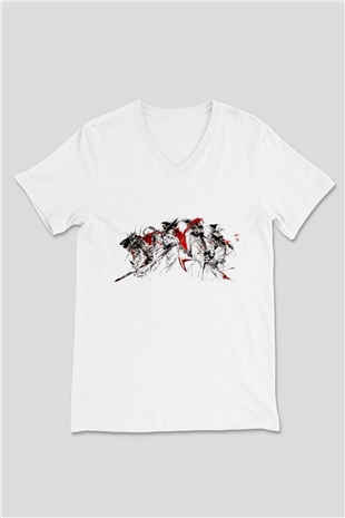Guild Wars Beyaz Unisex V Yaka Tişört