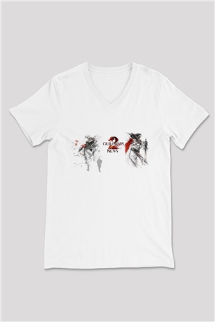 Guild Wars Beyaz Unisex V Yaka Tişört