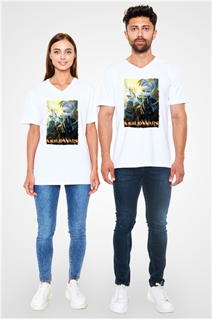 Guild Wars Beyaz Unisex V Yaka Tişört