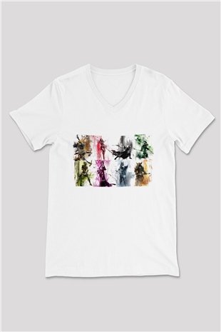 Guild Wars Beyaz Unisex V Yaka Tişört
