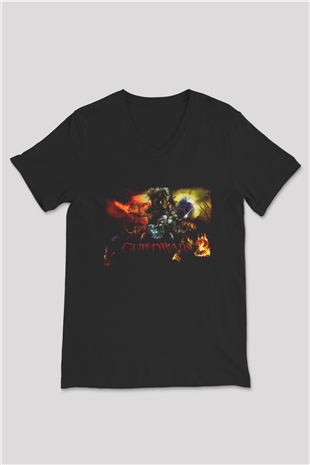 Guild Wars Siyah Unisex V Yaka Tişört