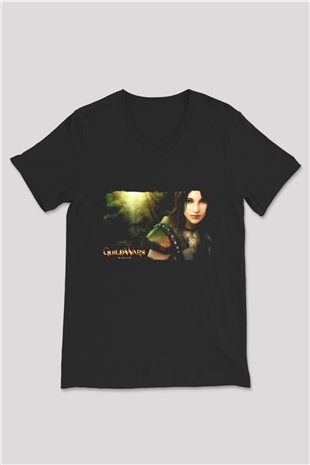 Guild Wars Siyah Unisex V Yaka Tişört