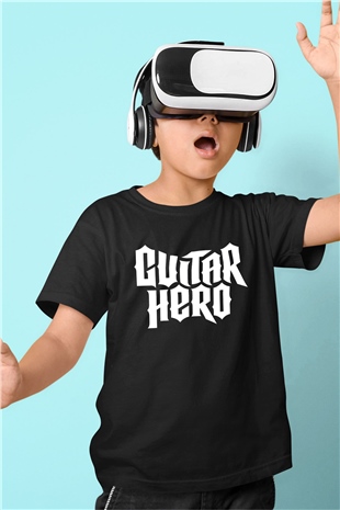 Guitar Hero Baskılı Siyah Unisex Çocuk Tişört