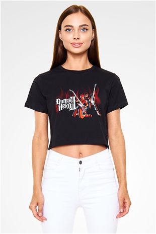 Guitar Hero Siyah Crop Top Tişört
