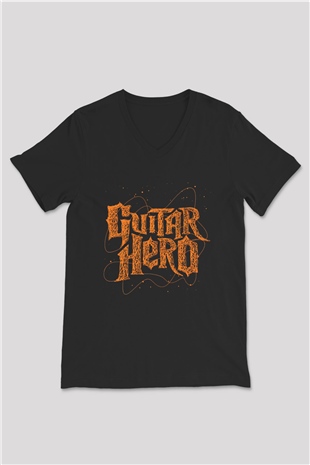 Guitar Hero Siyah Unisex V Yaka Tişört