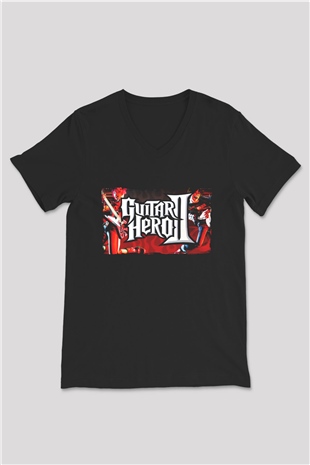 Guitar Hero Siyah Unisex V Yaka Tişört