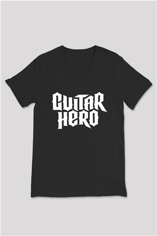 Guitar Hero Siyah Unisex V Yaka Tişört T-Shirt