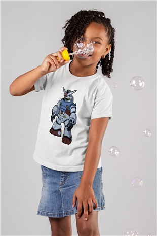 Gundam Robot Baskılı Unisex Beyaz Çocuk Tişört