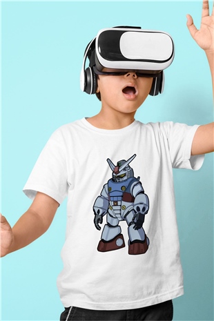 Gundam Robot Baskılı Unisex Beyaz Çocuk Tişört