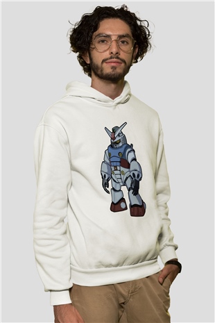 Gundam Robot Baskılı Unisex Beyaz Hoodie