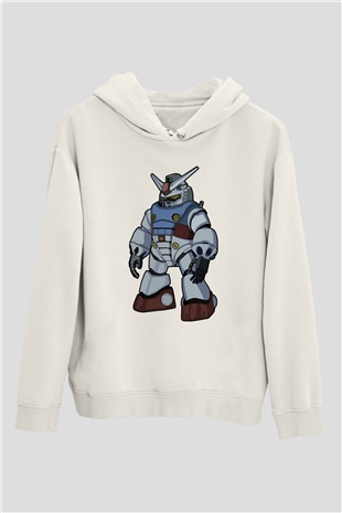 Gundam Robot Baskılı Unisex Beyaz Hoodie