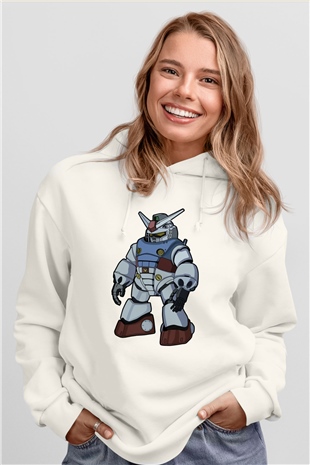 Gundam Robot Baskılı Unisex Beyaz Hoodie