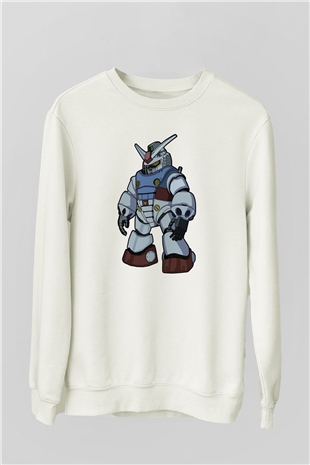 Gundam Robot Baskılı Unisex Beyaz Sweatshirt