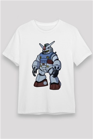 Gundam Robot Baskılı Unisex Beyaz Tişört