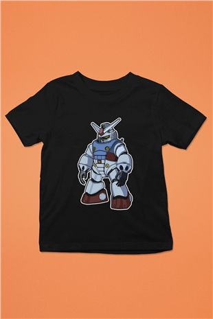 Gundam Robot Baskılı Unisex Siyah Çocuk Tişört