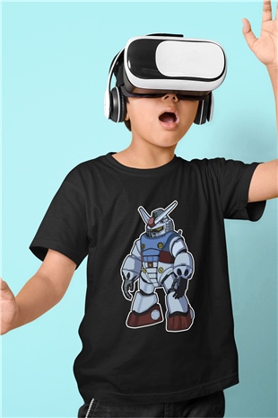 Gundam Robot Baskılı Unisex Siyah Çocuk Tişört