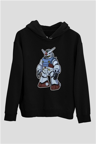 Gundam Robot Baskılı Unisex Siyah Hoodie