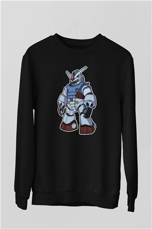 Gundam Robot Baskılı Unisex Siyah Sweatshirt