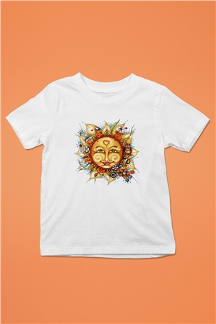 Güneş Baskılı Beyaz Unisex Çocuk Tişört