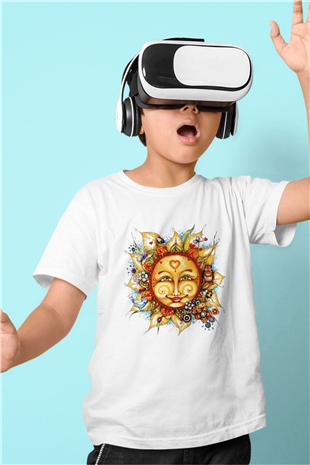 Güneş Baskılı Beyaz Unisex Çocuk Tişört
