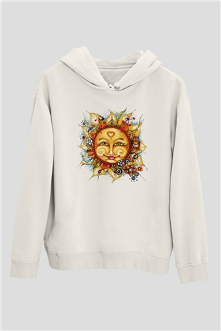 Güneş Beyaz Unisex Kapşonlu Sweatshirt